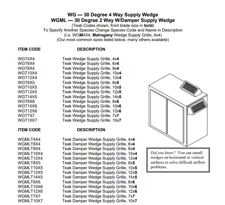 MSI Teak 4 Way (30 degree) Wedge Supply Grille - Various Sizes - Image 2